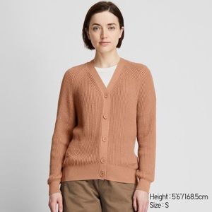 Uniqlo Cotton Cashmere Ribbed Relaxed Cardigan in Pink